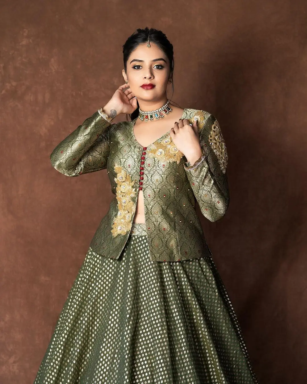 ETV Actress Sreemukhi in Green Lehenga Choli